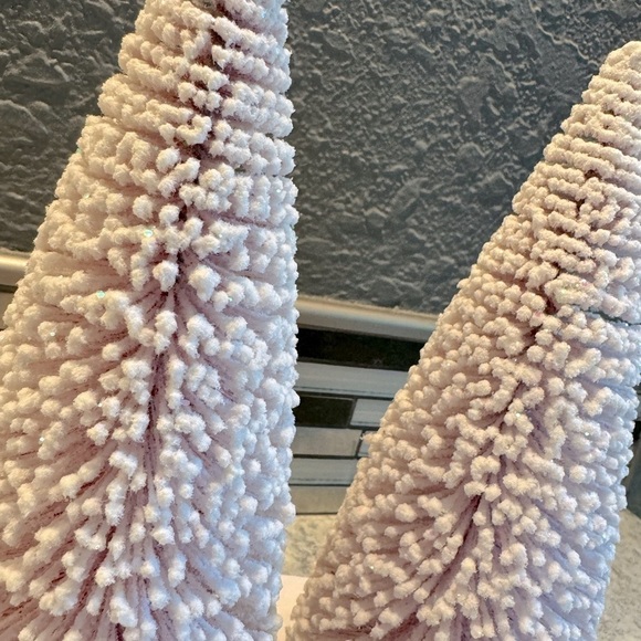 Set of Pink Flocked Bottle Brush Holiday Trees - Picture 2 of 3